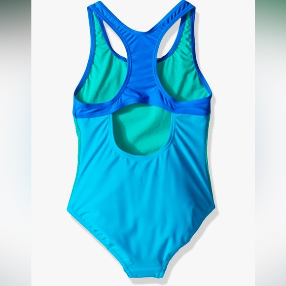 NEW Speedo Girl's Swimsuit One-Piece Mesh Splice Thick Strap, Darling Ditsy Cyan - Picture 5 of 13